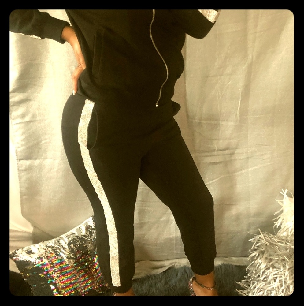 Black rhinestone joggers